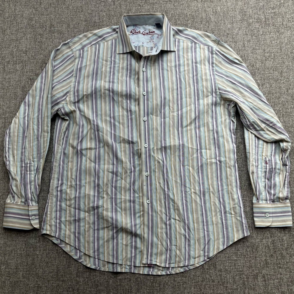 Robert Graham XL Men's Long Sleeve Striped Button‎ Up Shirt 100% Cotton
